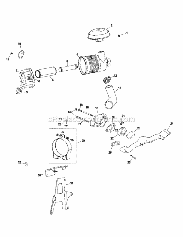 Cv740s-0015 Air Intake & Filtration Diagram and Parts List for M60-KH 53BB5BDX750-27HP-OHV Cub Cadet Lawn Tractor